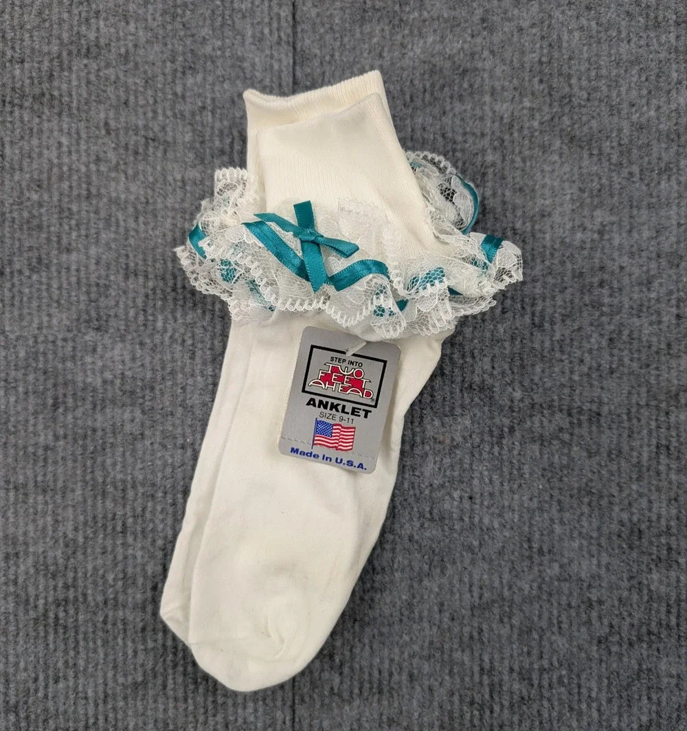 Vintage Lace Ruffle Socks Womens 9-11 Nylon Coquette White Chruch Girly Y2K 90s